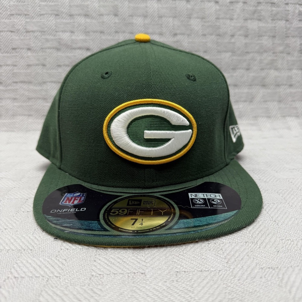 Green Bay Packers Hat Fitted Mens 7 1/4 Green NFL Football New Era 59FIFTY